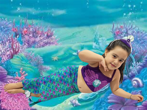 Vestido Sereia Infantil Menina Aniversário Na Piscina Nadar